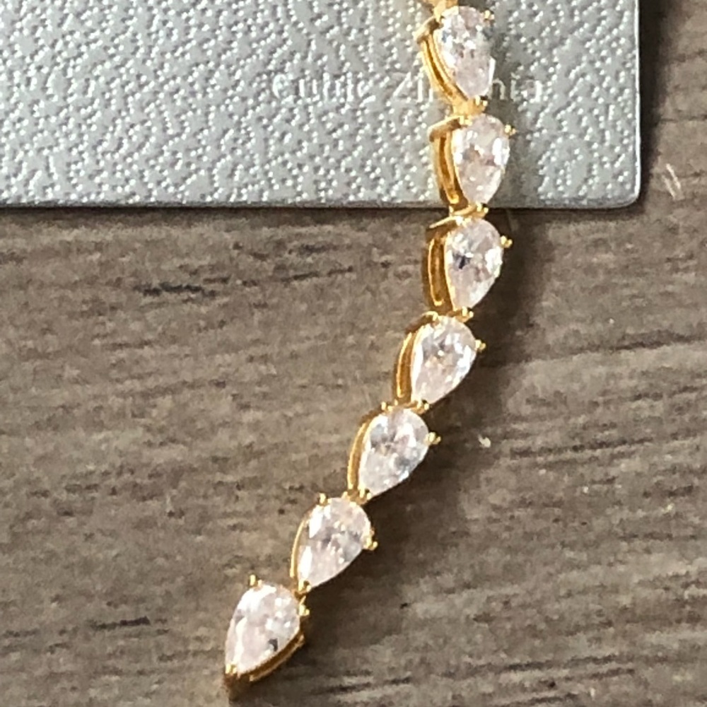 New Nordstrom gold cubic zirconia drop earrings - Picture 4 of 7
